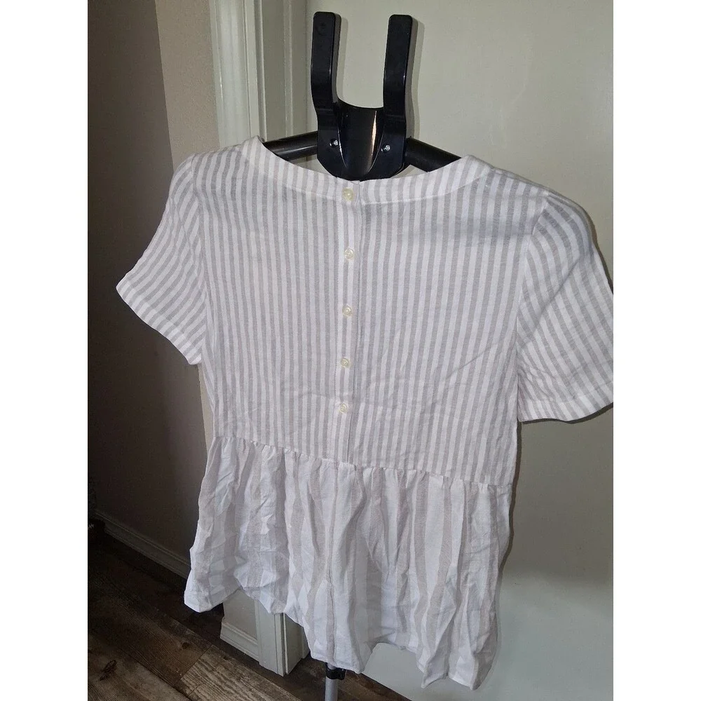 NEW! Women's 11.1 Tylho Anthropologie Striped Peplum Blouse w/ Button Back, S - Picture 8 of 12